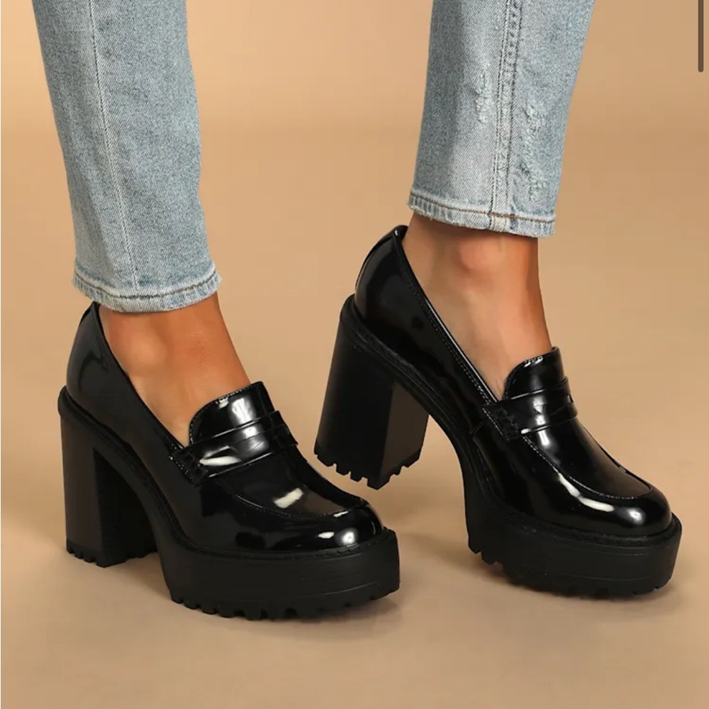 Madden Girl Shiny Black Platform Loafers